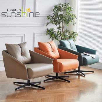 Moderna silla giratoria de cuero verde con diseño nórdico, sofá individual para salón, muebles de oficina