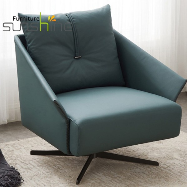 Modern Green Leather Swivel Accent Chair Nordic Design Lounge Single Sofa Chair Office Furniture