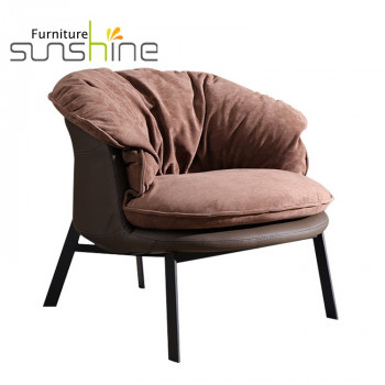 Contemporary Luxury Popular Lazy Sofa Chair Brown Fabric Sofa Down Filling Single Sofa Chair