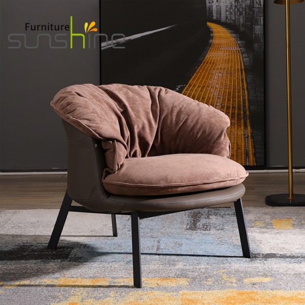 Contemporary Luxury Popular Lazy Sofa Chair Brown Fabric Sofa Down Filling Single Sofa Chair