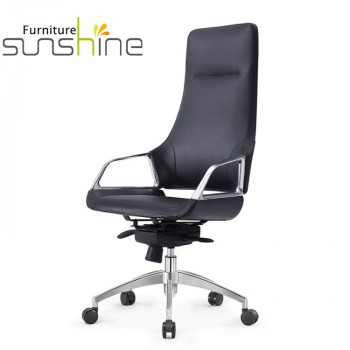Silla de cuero contemporánea, marco de aluminio, silla ejecutiva giratoria de cuero Pu para oficina, hogar y vida