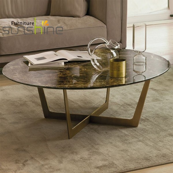 Modern Luxury Marble Tea Table Nesting Round Coffee Table With Stainless Steel Frame Marble Top