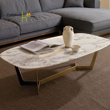 Modern Luxury Marble Tea Table Nesting Round Coffee Table With Stainless Steel Frame Marble Top