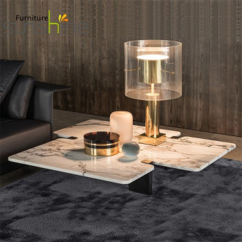 Table basse en marbre créative minimaliste Table d'appoint de café Rectangle ouvert de luxe Table à thé