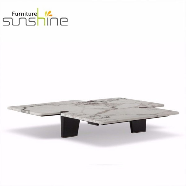 Modern Square Marble Top Coffee Table With Stainless Steel Legs For Living Room Table