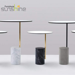 Neues Design Home Center Beistelltisch Marmorplatte und Metallsockel Wohnzimmermöbel Beistelltisch