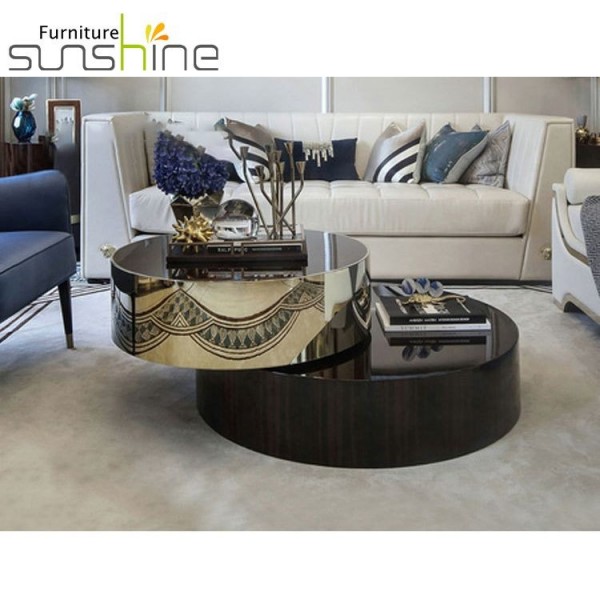 Black High Gloss Side Nesting Table Rotate Collapsible Coffee Table Marble For Hotel Apartment