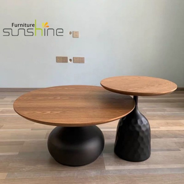 Round Coffee Table Modern Panel Thickness Top 25mm Stable Multifunction Walnut Veneer Coffee Table