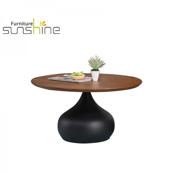 Wooden Top Coffee Side Table Round Coffee Table Walnut Color Round Table For Restaurant Or Home