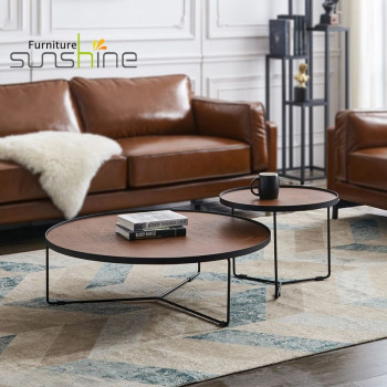 New Nordic Style Round Wooden Corner Side Table Combination Metal Feet Side Table Corner Table