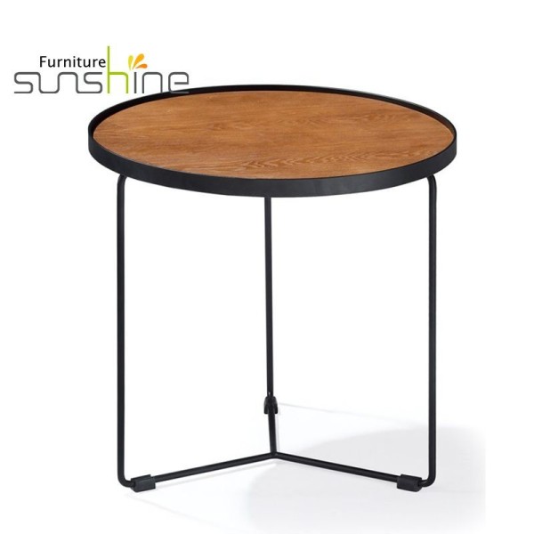 Concise Fashion Small Round Table Furniture Coffee Table Metal Leg Round Wooden Coffee Table