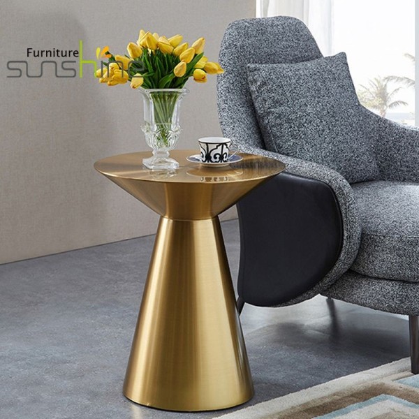 Modern Simple Gold Metal X-base Round Tables Brushed Stainless Steel Coffee Table