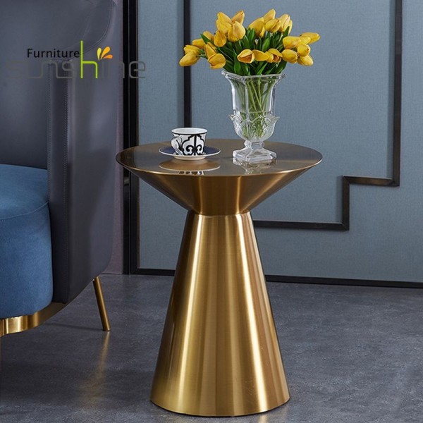 Modern Simple Gold Metal X-base Round Tables Brushed Stainless Steel Coffee Table