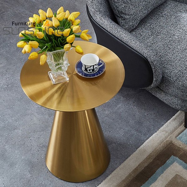 Golden Stainless Steel Base Small Side Table End Table Modern Round Tray Coffee Table