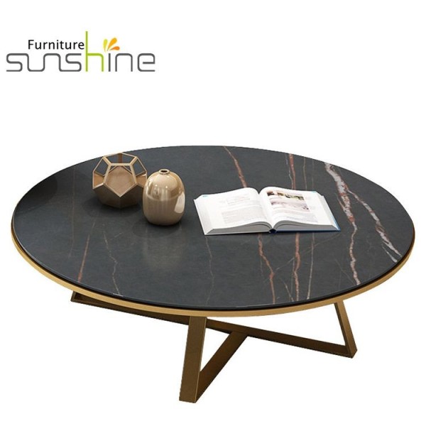Manufacture Modern Design Marble Round Nordic Wrought Iron Marble Coffee Table