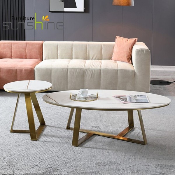 Guangzhou Center Table Marble Minimalist Elegant White Marble Coffee Table Set Coffee Side Table