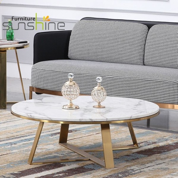 Golden Stainless Steel Coffee Table Modern White Marble Table Top Home Furniture End Coffee Table