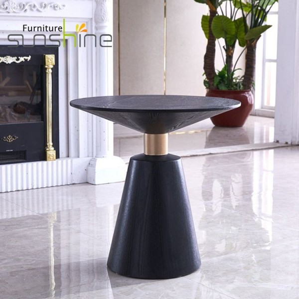 Modern Simple Curved Wood Side Table Round Black Ash Coffee Table