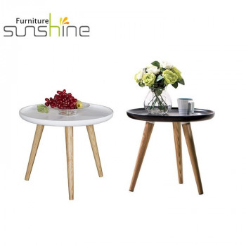 Salon moderne Table à thé Table basse Base pieds en bois massif Mdf Table basse en bois blanc