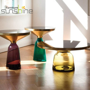 Hot Sale Designer Side Tea Center Coffee Table Gold Side Round Shape Glass Base Art Coffee Table