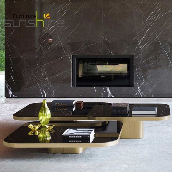 Apartment Set Tempered Glass Coffee Table Stainless Steel Base Glass Coffee Table Set End Table