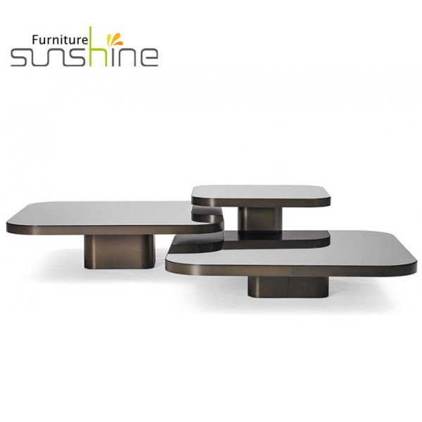 Ensemble de table basse en verre design combiné Table à thé simple Base de table en acier inoxydable