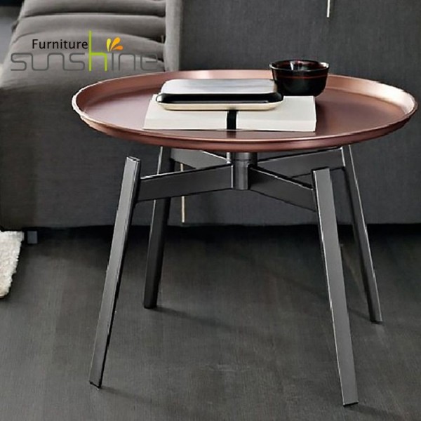 Móveis de sala de estar minimalista vintage mesa lateral de aço mesa de centro redonda de metal
