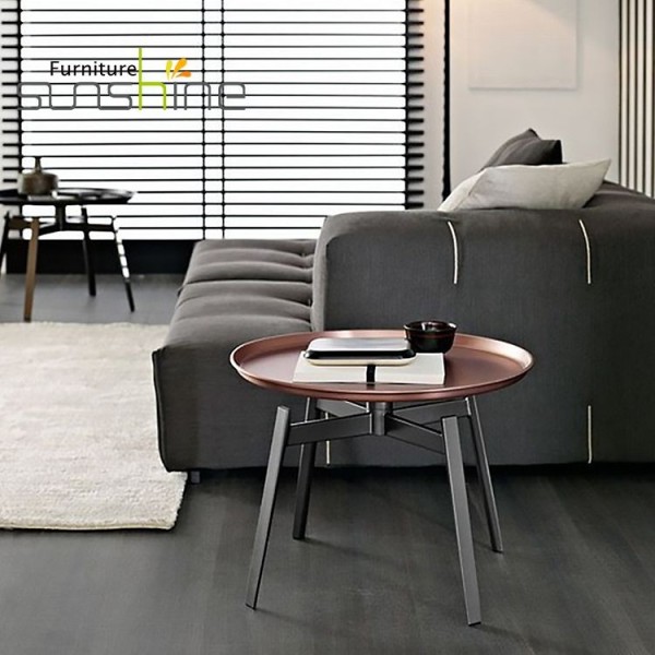 Table basse ronde en métal de table de tabouret de côté en acier vintage minimaliste de meubles de salon