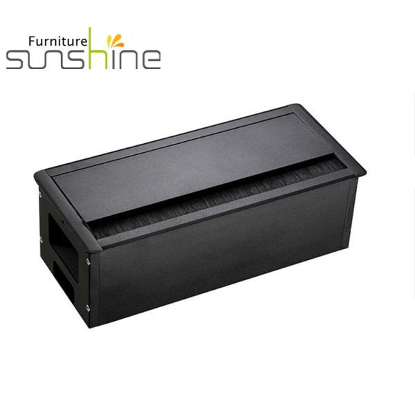 Sliver Aluminum Alloy Functional Box Aluminium Grommet Soft Closing Flip Up Wire Box For Desk