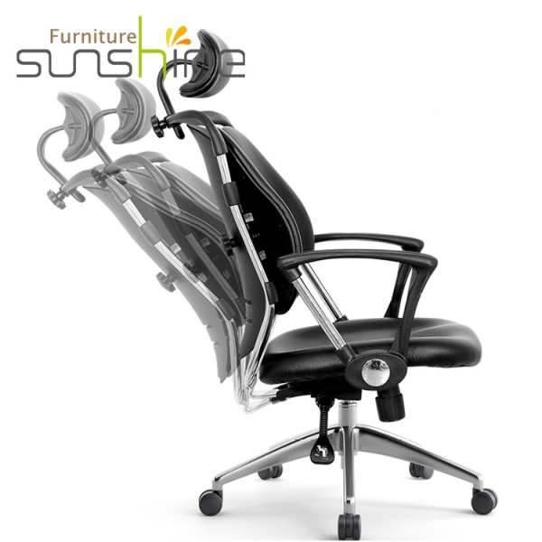 Black Frame 360 Degree Swivel Office Ergonomic Chair Pu Leather Recliner Chair With Double Waist