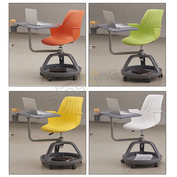 Estante para estudiantes de escuela, escritorio y silla de plástico, sillas de entrenamiento de nodo giratorio de 360 ​​grados para niños