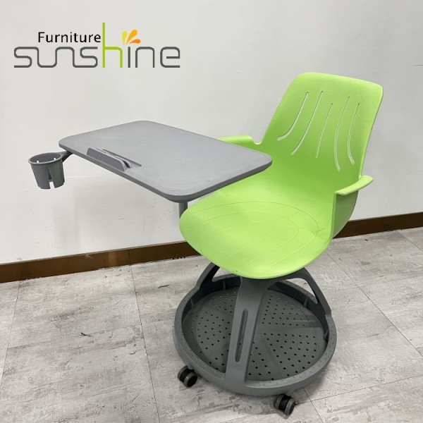 School Furniture Movable Writing Tablet Lecture Chair 360 Swivel Tablet Chair With Cup Holder