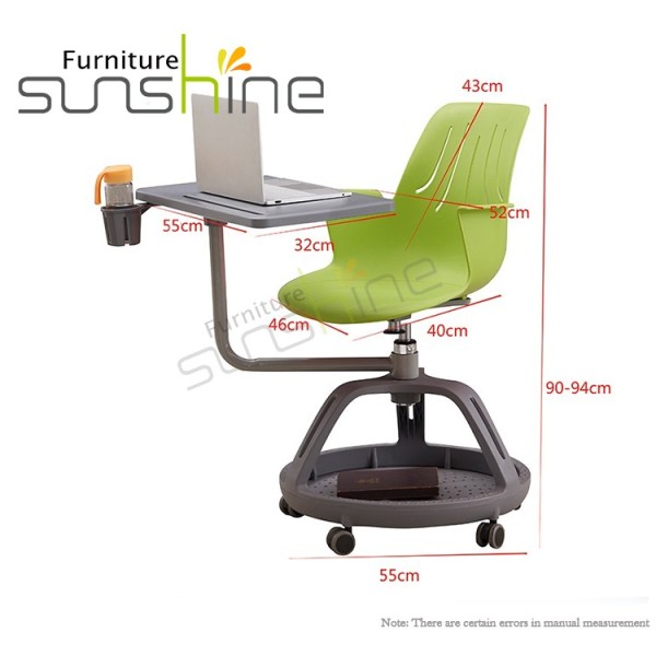 Cadeira de professor de escola moderna e base de tripé de nó de mesa 5 rodas cadeira de sala de aula com tablets