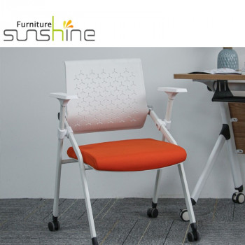 Silla de oficina plegable con respaldo de plástico deslizante de gran oferta, silla plegable para sala de reuniones para sala de conferencias