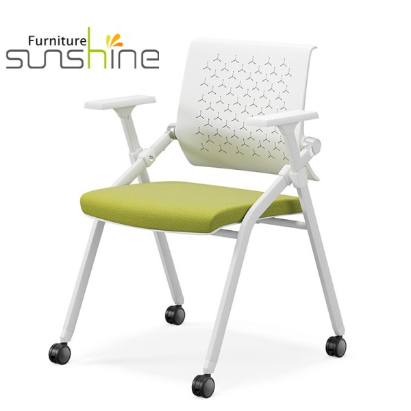 Modern Computer Swivel Arm Chair With Writing Tablet Meeting Room Plastic Foldable Training Chair