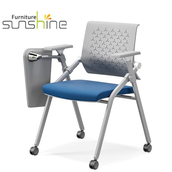 Student Study Fabric Seat Training Chair Blue/green/orange Backrest Folding Desk With Universal Whee