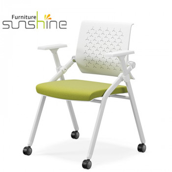 Student Study Fabric Seat Training Chair Blue/green/orange Backrest Folding Desk With Universal Whee