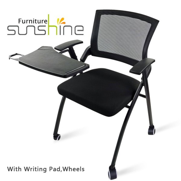 Office Furniture Conference Office Chair Meeting Training Mesh Chair With Writing Pad And Wheels