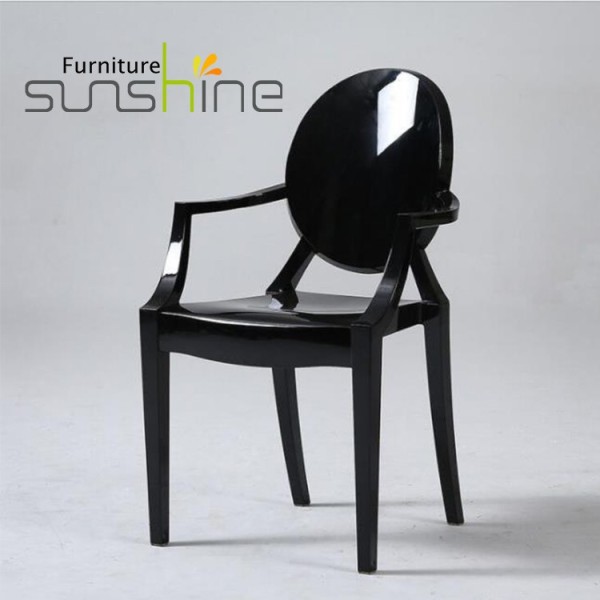 Venta al por mayor, silla de boda negra, silla de reposabrazos de cristal plástico Pp para exteriores