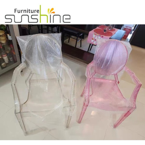 Modernes Design, rosa Kunststoff-Hochzeits-Acryl-Stühle, luxuriöse Harz-Armlehnen-Außen-Kunststoff-Stühle
