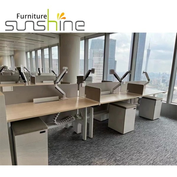 XNUMX개의 다리 두 배 좌석 전기 서 있는 책상 워크스테이션 고도 조정가능한 사무실 책상