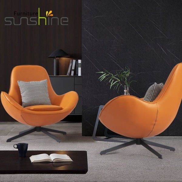 Mobília de arte moderna cadeira de lazer moderna de couro em forma de ovo poltrona de sofá de sala de estar