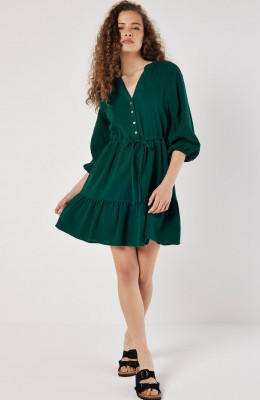Mini-robe en coton texturé avec cordon de serrage
