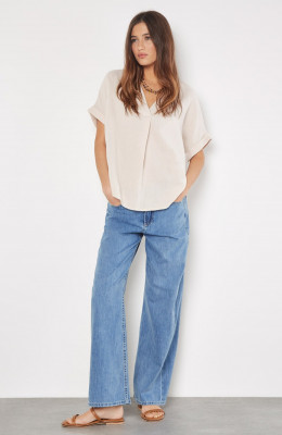Textured Cotton Pleat Front Top