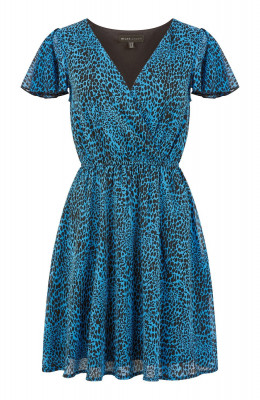 Vestido Skater Azul Estampa Leopardo