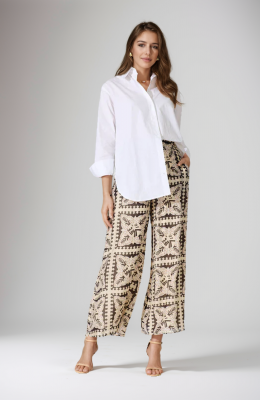 Goldie Hose mit weitem Bein aus Baumwollmischung in Beige mit schwarzen Kacheln