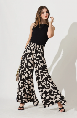 Mariah Pant In Black And Sand Geometric Print