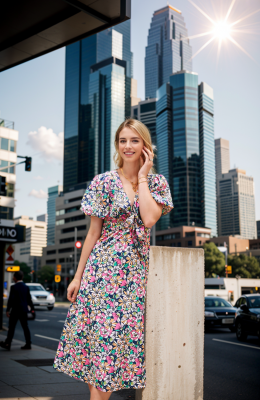 Midaxikleid mit Blumenmuster und Bindedetail