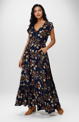 FLORAL PRINT ANGEL SLEEVE MAXI DRESS