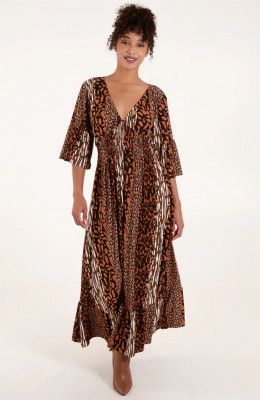 Patchwork Animal Shirred Waist Maxi Dress